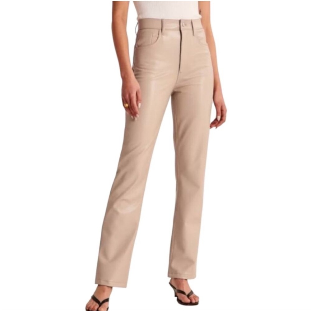 Abercrombie & Fitch 90s Straight Faux Leather Pants Jeans Tan Beige Sz 30/10